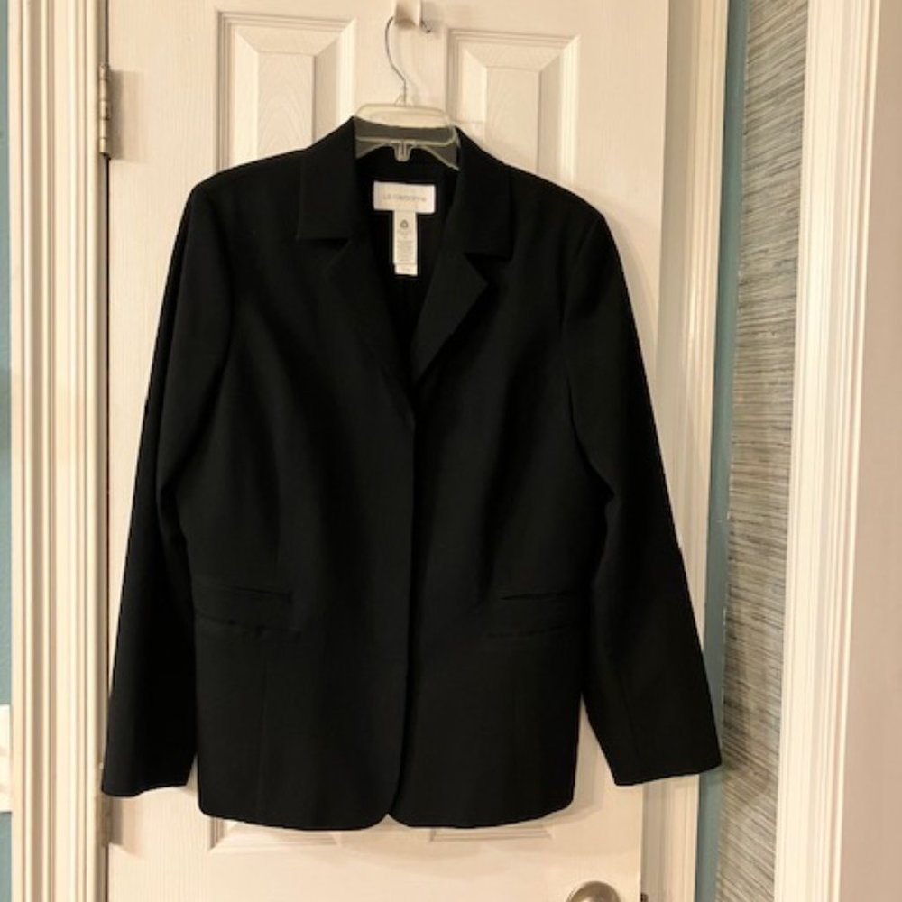 LIZ CLAIBORNE - Size 14 Black Woolmark Blend Career Blazer - Excellent Condition